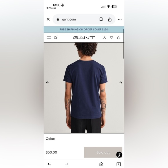 GANT Men's Navy Blue T-Shirt - Picture 3 of 8